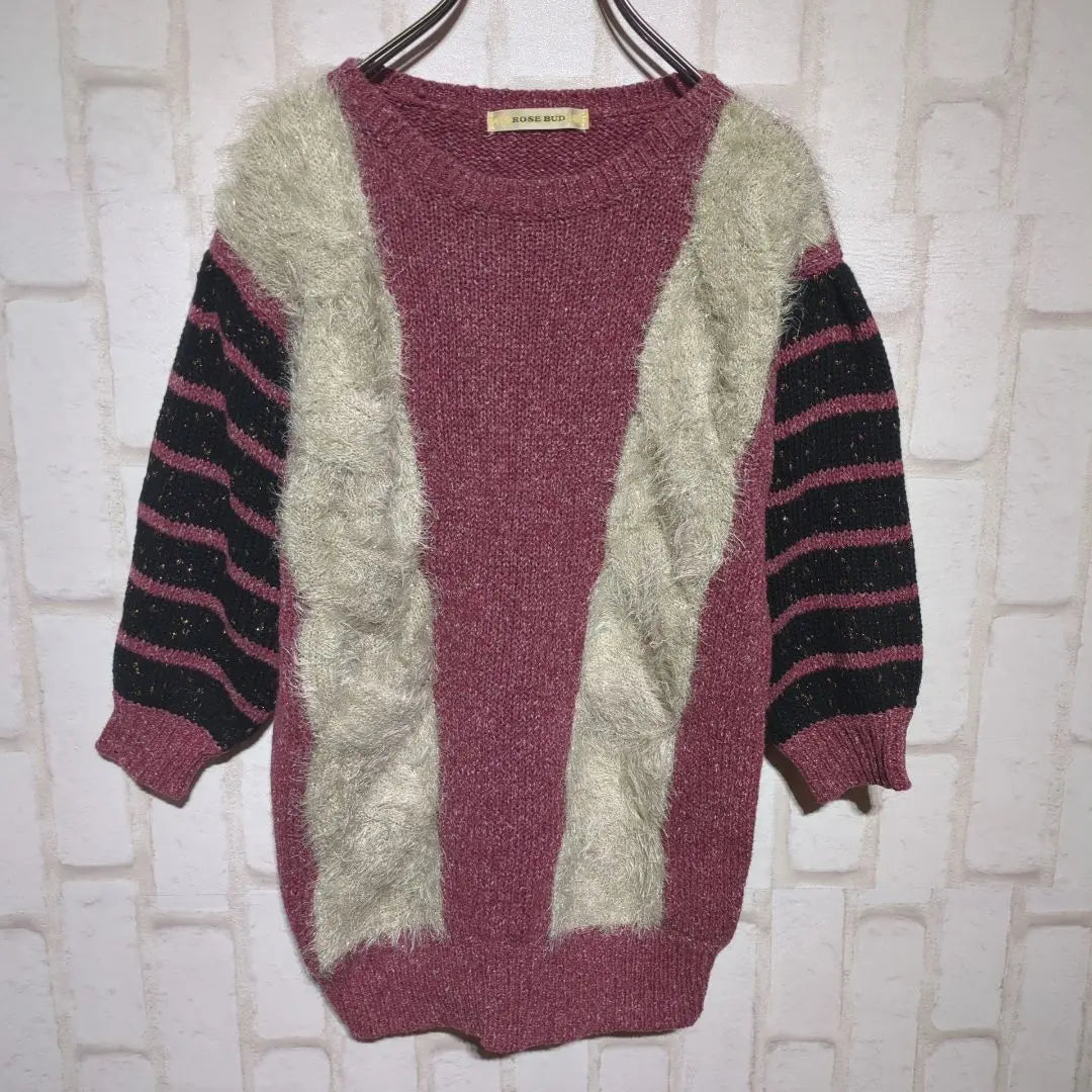 Buenos productos ✨Rose bud manga shaggy knit 90s Suéter de manga larga Rosa talla F | 良品✨ROSE BUD 袖シャギーニット 90s 長袖セーター ピンク Fサイズ