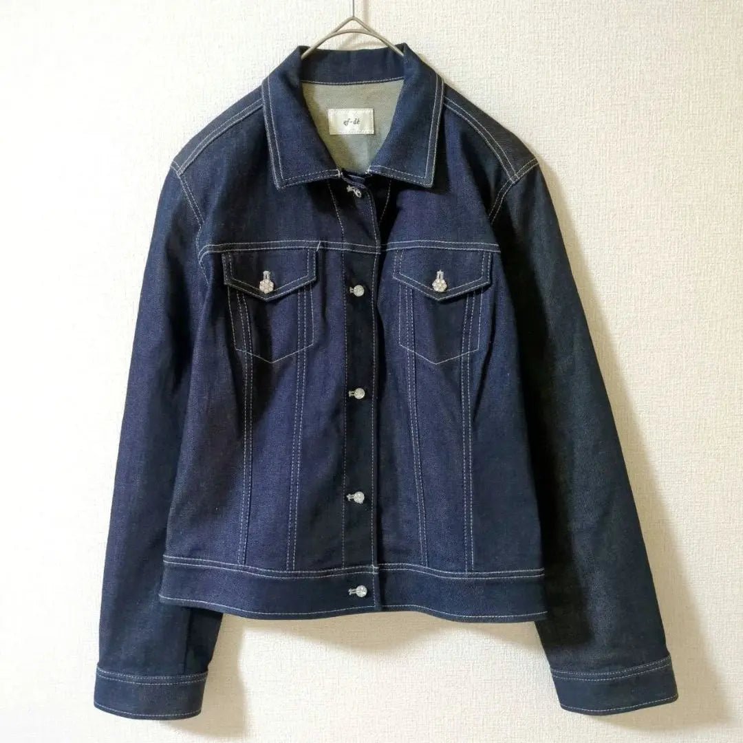 Chaqueta Vaquera FD con Bijoux G-Jean Talla Grande 15 (2XL) Azul | エフデ ビジュー付きデニムジャケット Gジャン 大きいサイズ15（2XL）ブルー