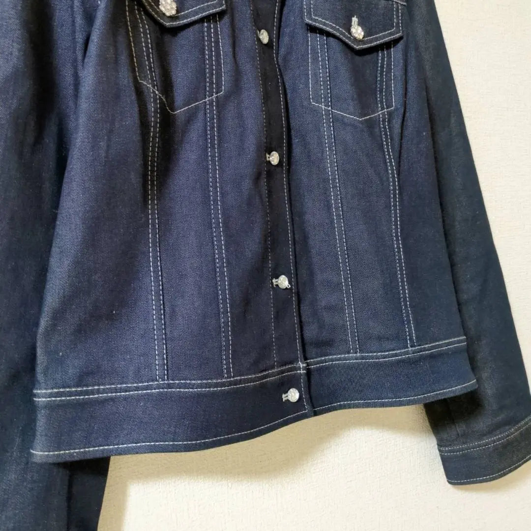 Chaqueta Vaquera FD con Bijoux G-Jean Talla Grande 15 (2XL) Azul | エフデ ビジュー付きデニムジャケット Gジャン 大きいサイズ15（2XL）ブルー