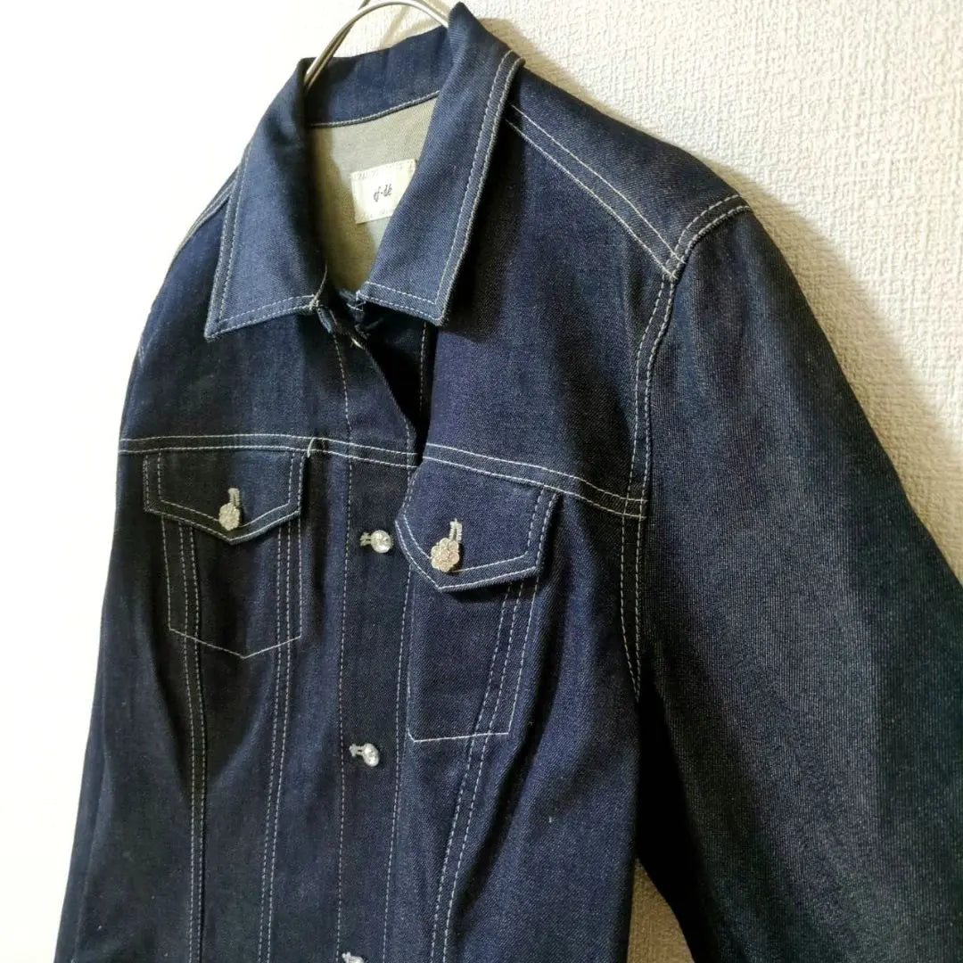 Chaqueta Vaquera FD con Bijoux G-Jean Talla Grande 15 (2XL) Azul | エフデ ビジュー付きデニムジャケット Gジャン 大きいサイズ15（2XL）ブルー