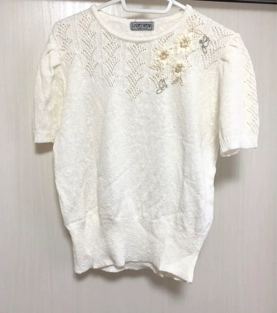 LADY'S MAN Short Sleeve Knit White Lace Knit