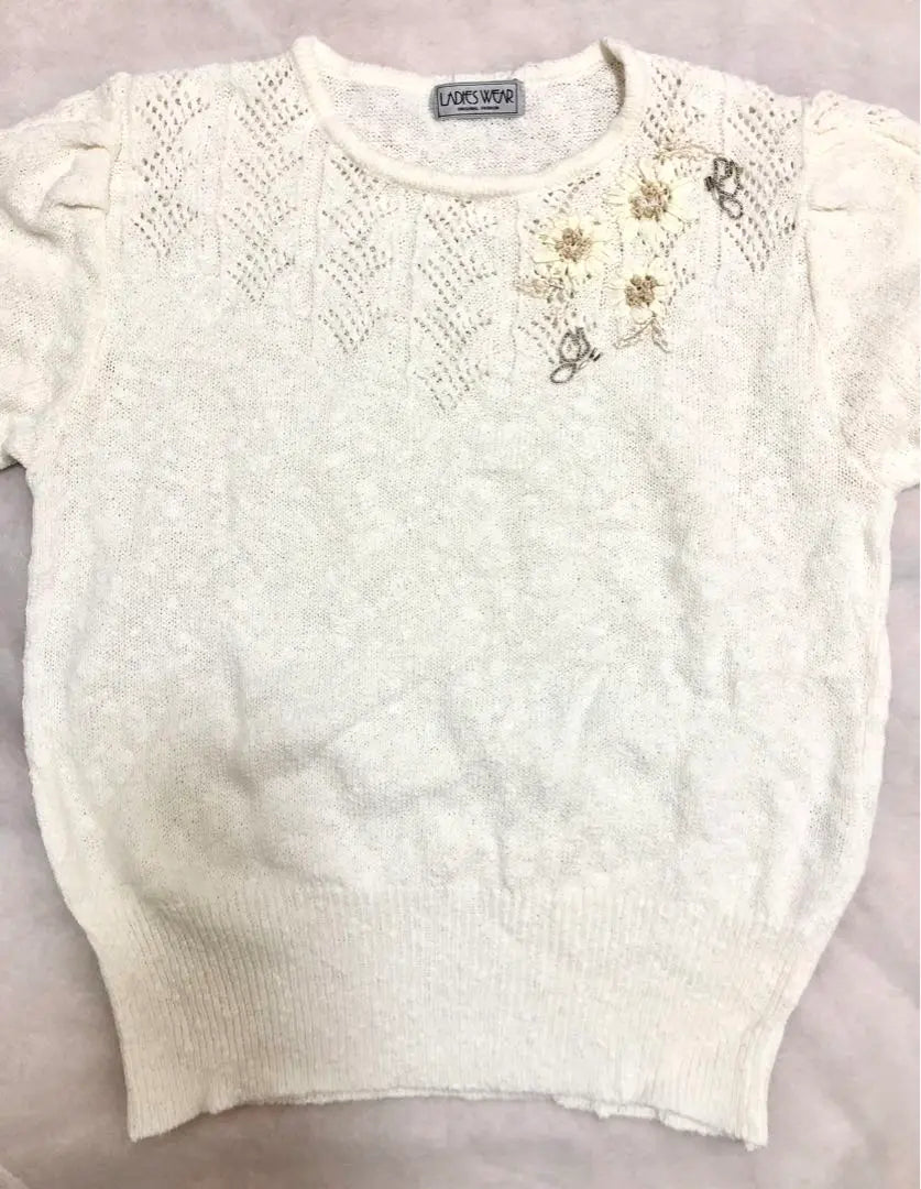 LADY'S MAN Short Sleeve Knit White Lace Knit