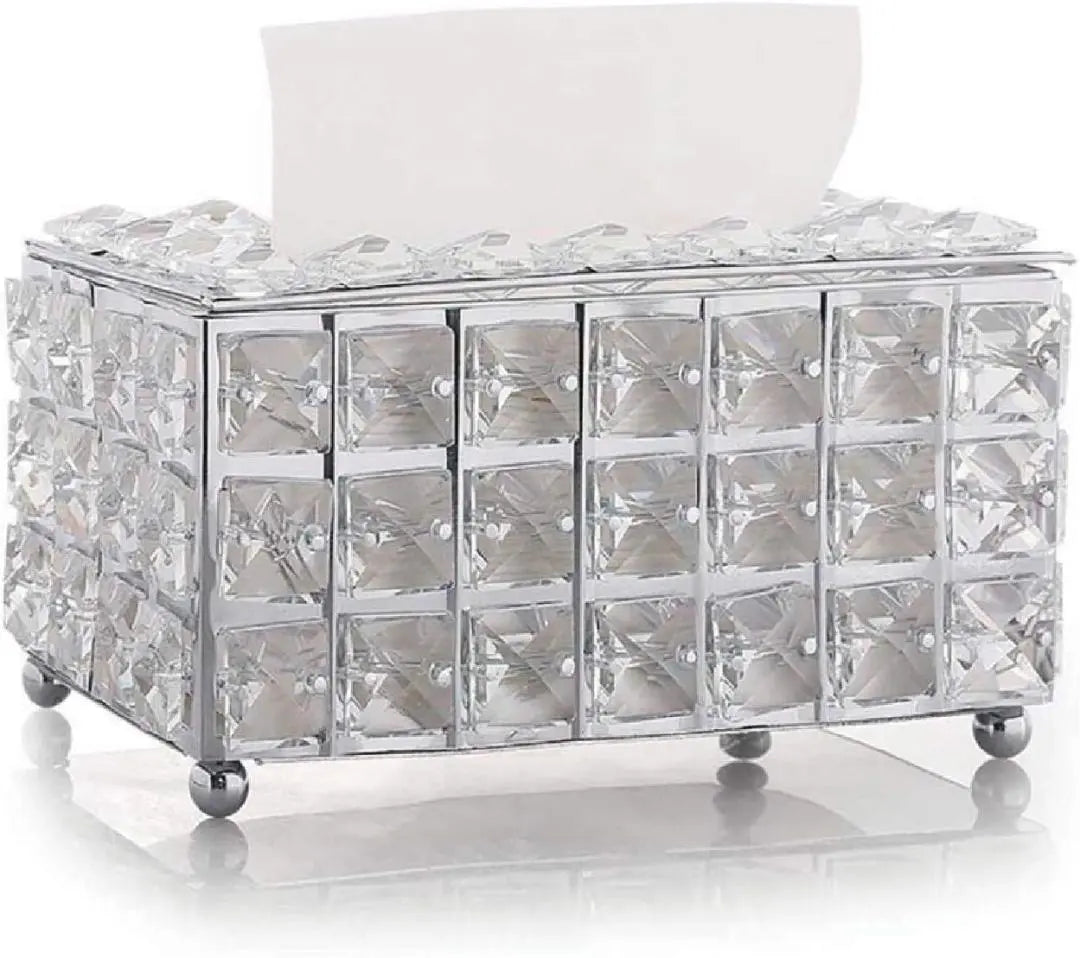 Luxurious sparkling crystal tissue case and holder, silver color