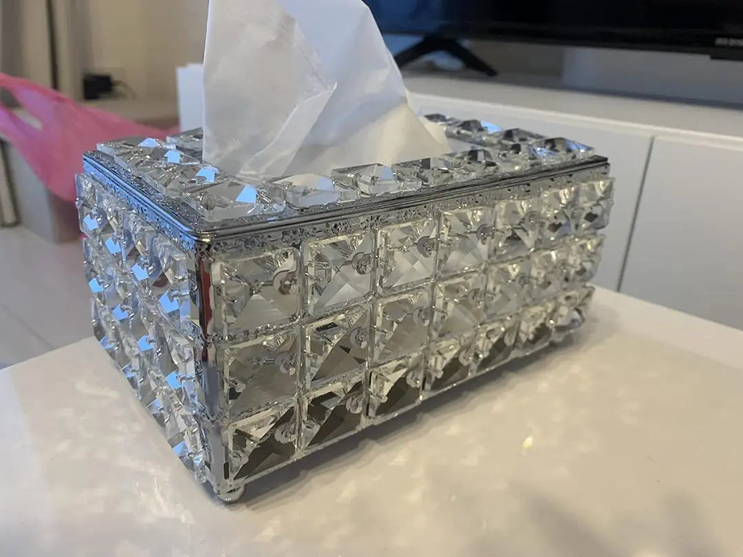 Luxurious sparkling crystal tissue case and holder, silver color