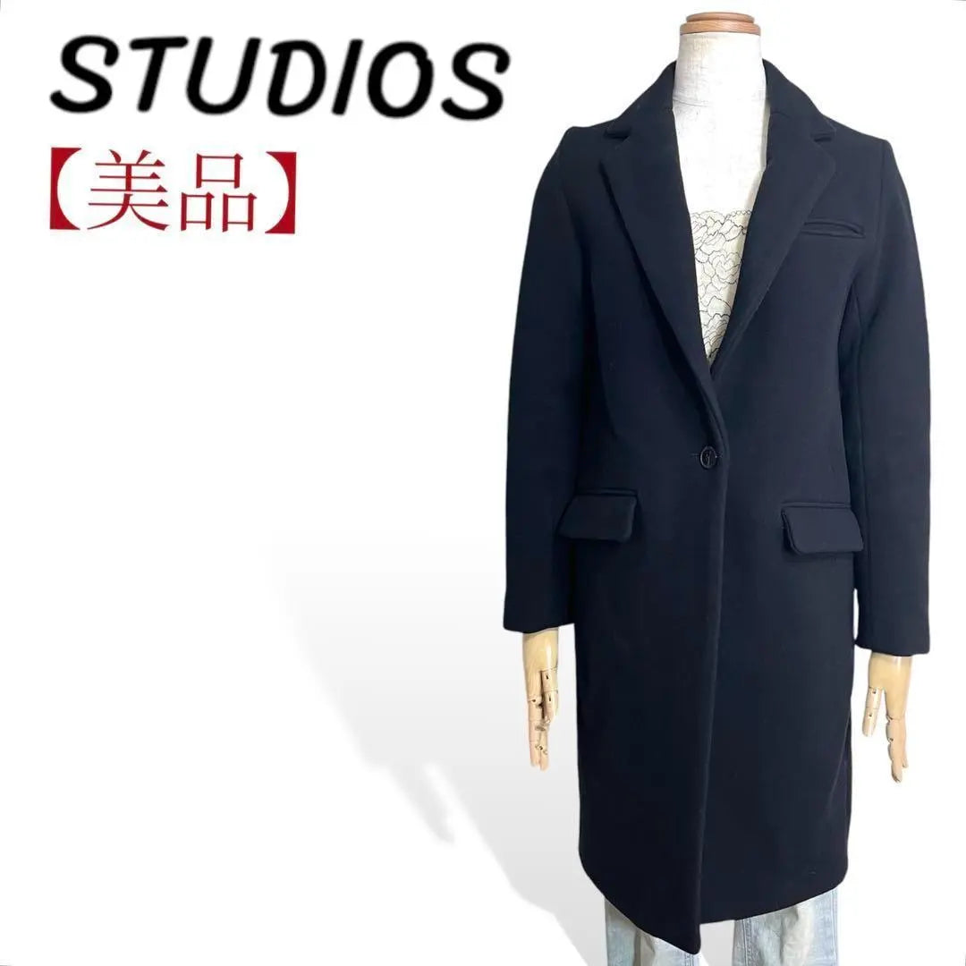 ❤️Studios, black, thick, high quality wool, long chester coat, 0・S