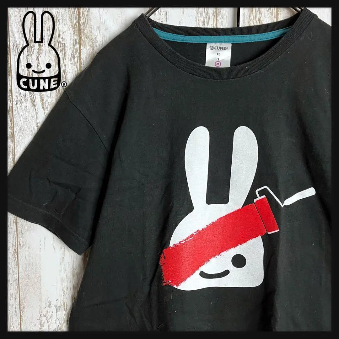 [Popular Design] Kyuun☆Painted Rabbit Big Logo T-shirt Double-sided Print Black