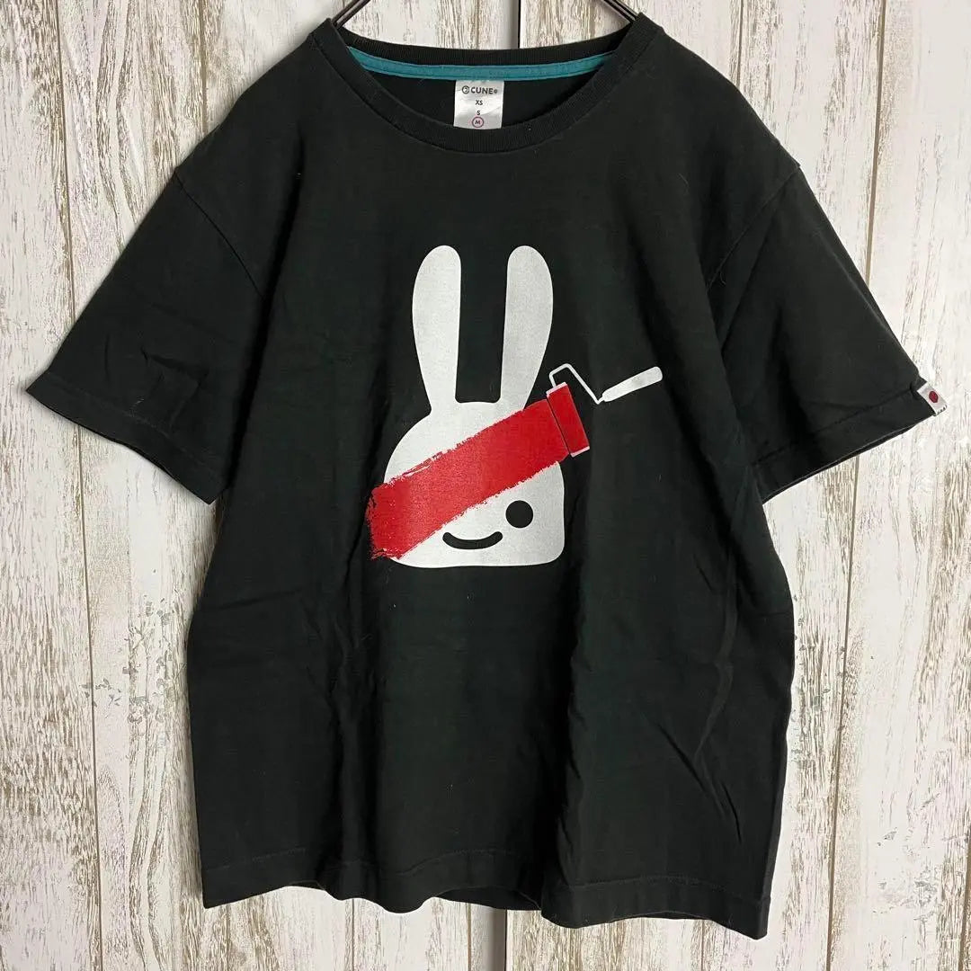 [Popular Design] Kyuun☆Painted Rabbit Big Logo T-shirt Double-sided Print Black