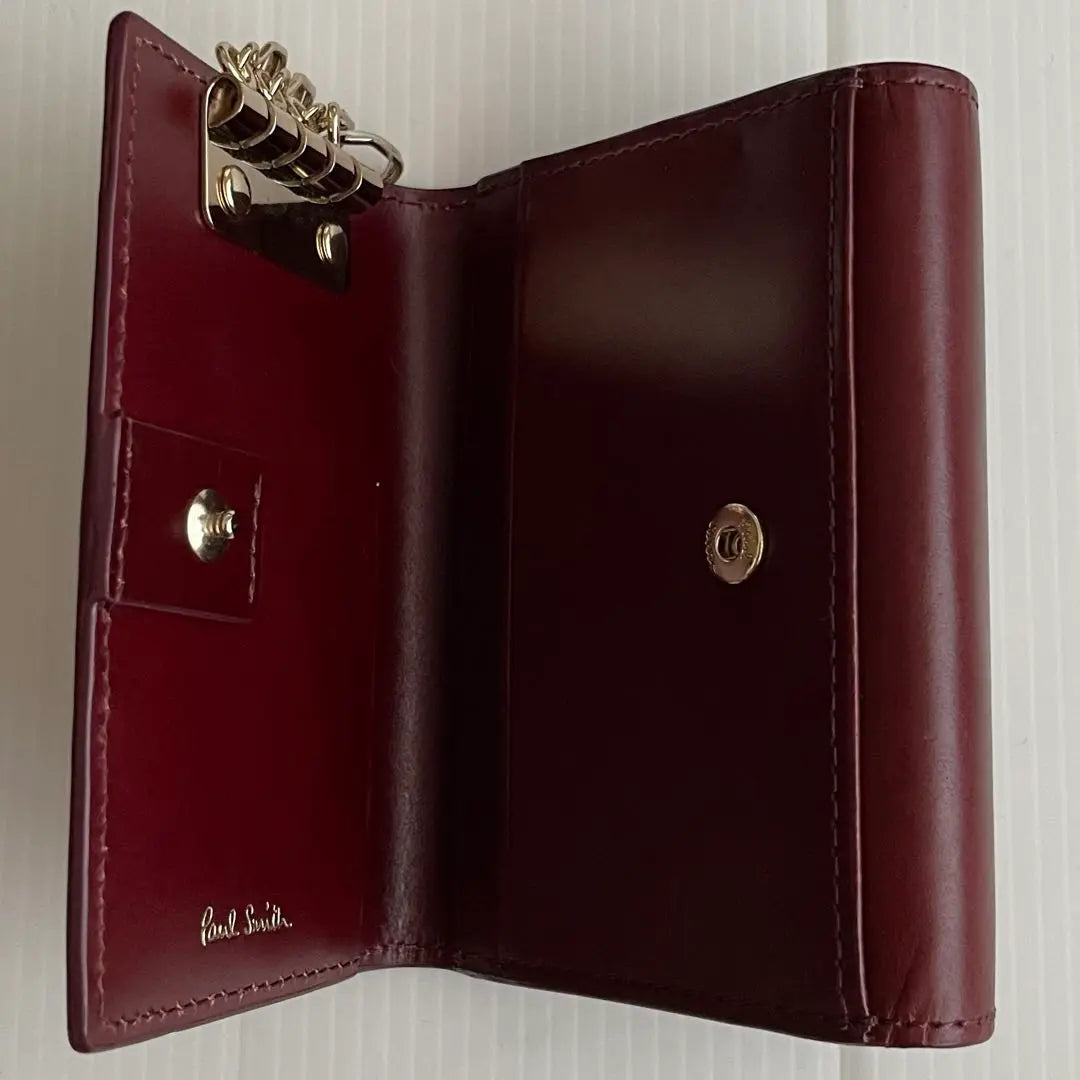 Estuche para llaves con monedero de cuero Luxe Shine de PaulSmith en piel de vacuno burdeos