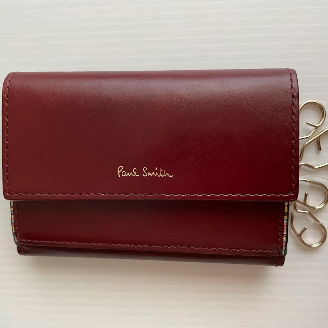 Estuche para llaves con monedero de cuero Luxe Shine de PaulSmith en piel de vacuno burdeos