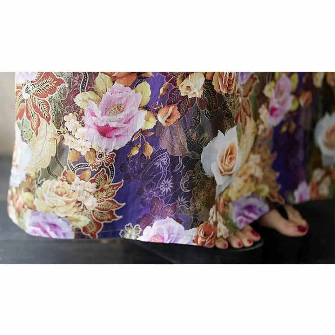 [Large size] Women's long dress, spring, summer, autumn, new, short sleeves, floral pattern