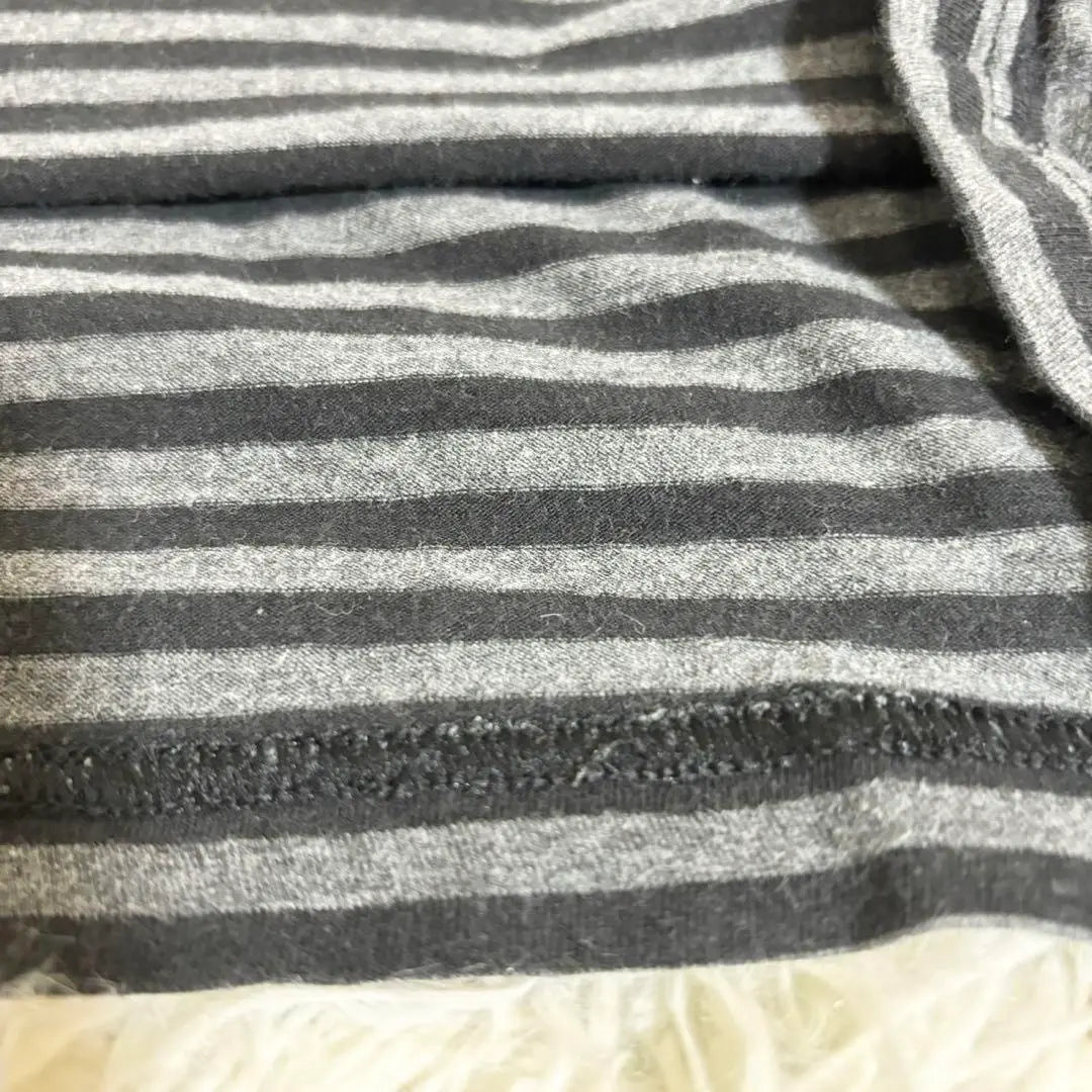 ♦MUJI♦Vestido de corte y costura de manga larga con estampado de rayas y escote en V<l> T larga</l>