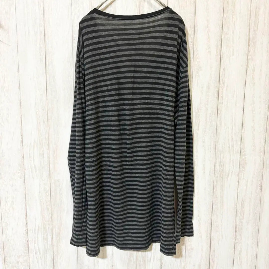 ♦MUJI♦V-neck striped pattern long sleeve cut-and-sew <L> Long T