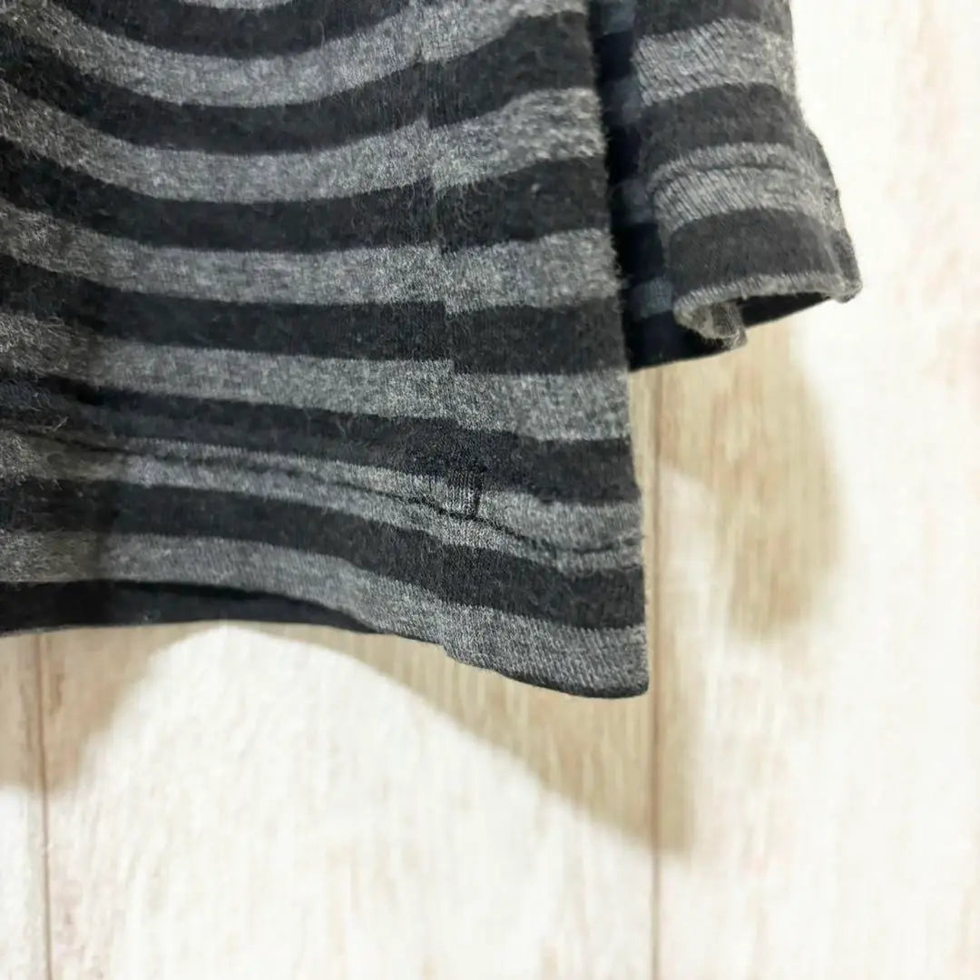 ♦MUJI♦Vestido de corte y costura de manga larga con estampado de rayas y escote en V<l> T larga</l>