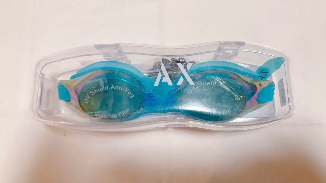 ⭐️Anonymous delivery⭐️AX swimming goggles with case, free size, light blue, anti-fog