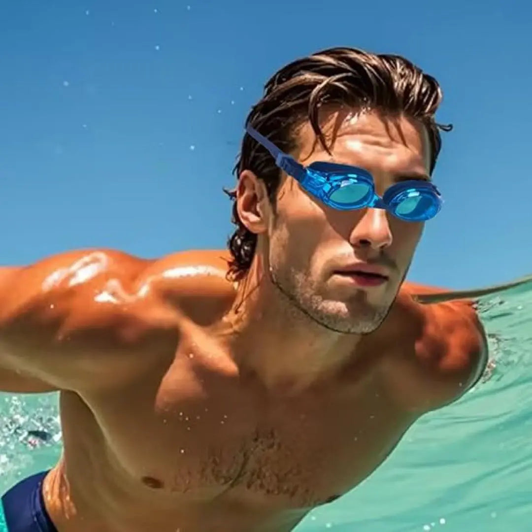 ⭐️Entrega anónima⭐️Gafas de natación AX con estuche, talla única, azul claro, antivaho