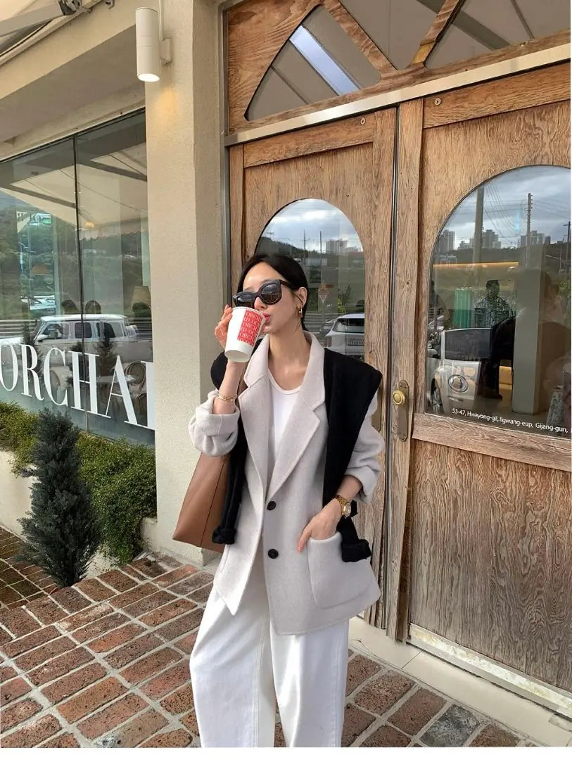 Commuting Classic Simple Suit Color Button Luxury Loose Lasha Outerwear