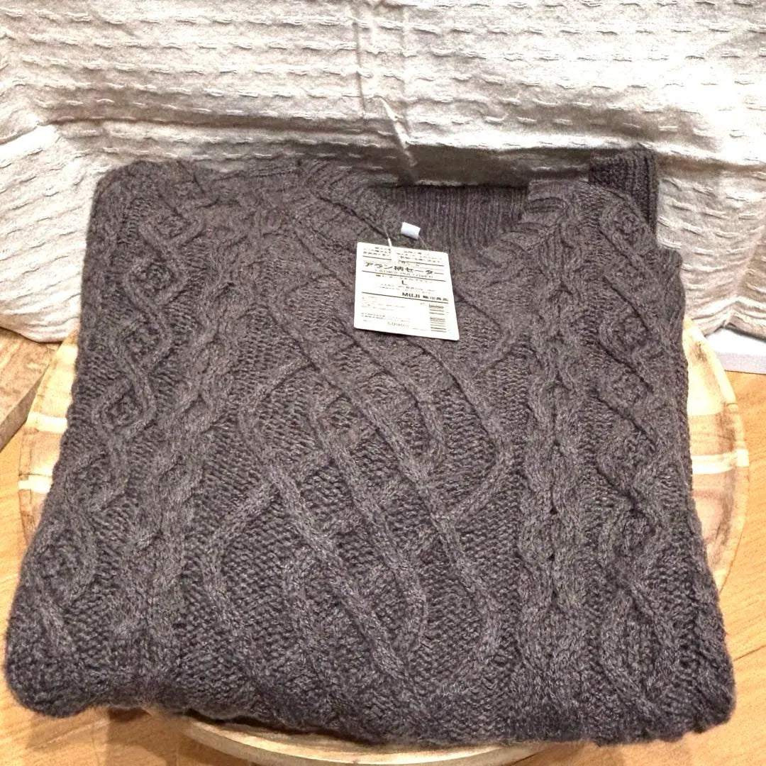 Muji Alan Knitted Sweater Women's Brown Round Neck Crew Neck Sweater | 無印良品　アラン編みセーター レディース ブラウン　丸首　クルーネックセーター