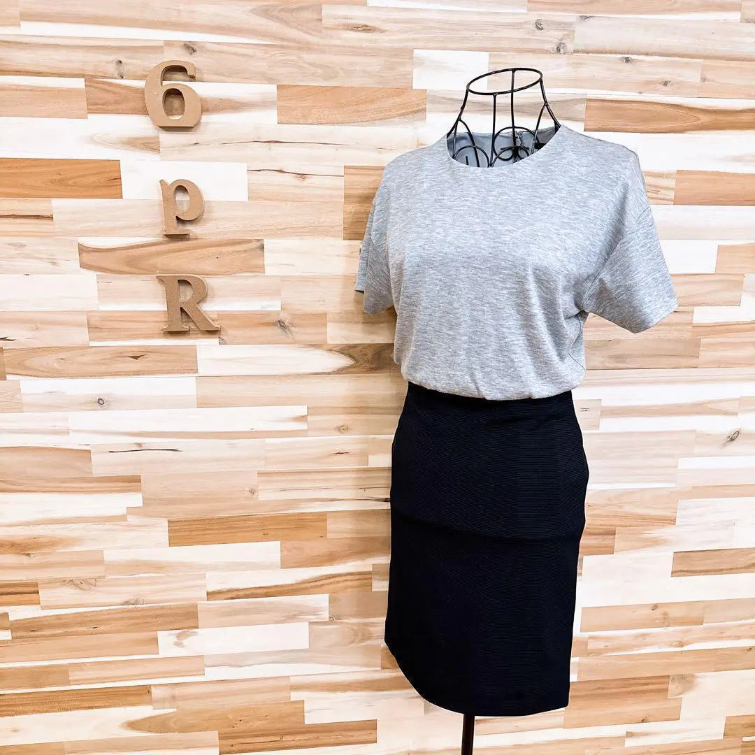 [23 wards] Bicolor switching One -piece knit skirt XS gray x black