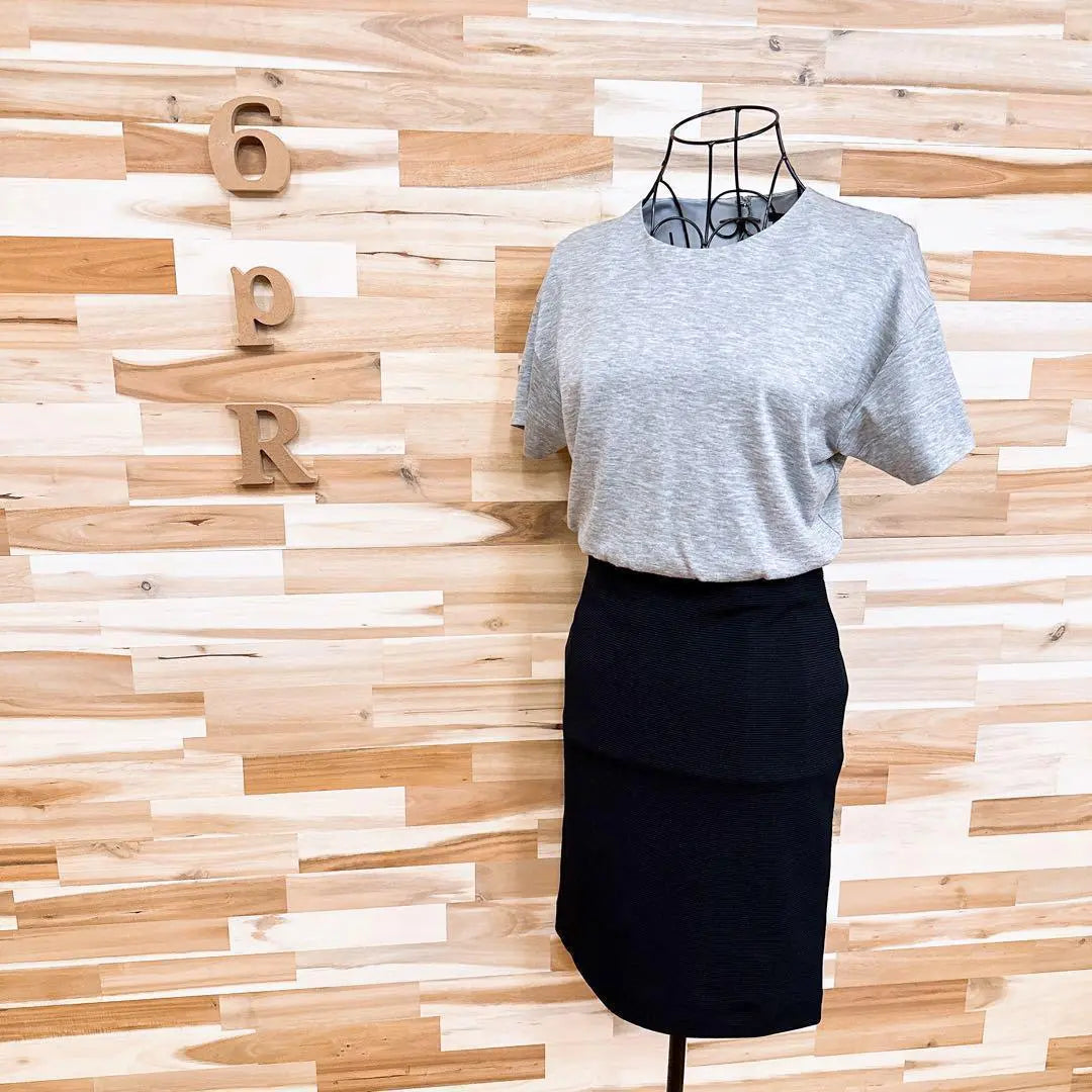 [23 wards] Bicolor switching One -piece knit skirt XS gray x black