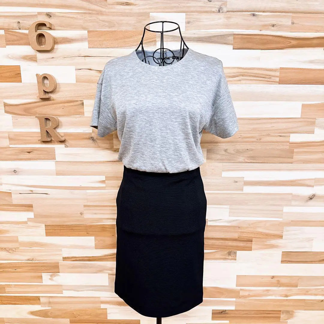 [23 wards] Bicolor switching One -piece knit skirt XS gray x black