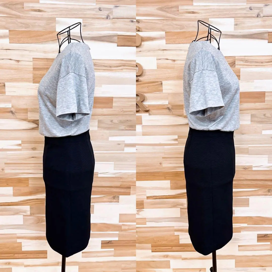 [23 wards] Bicolor switching One -piece knit skirt XS gray x black