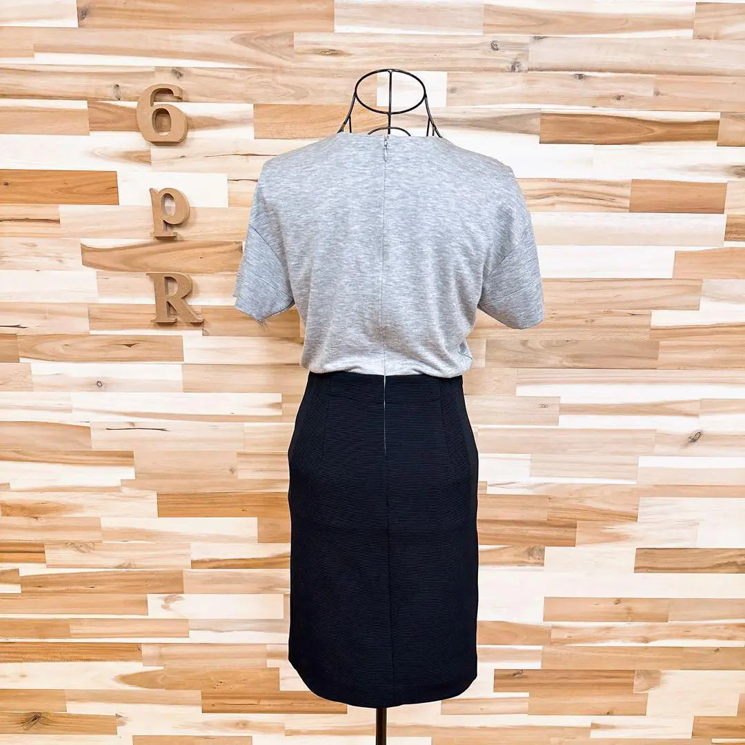 [23 wards] Bicolor switching One -piece knit skirt XS gray x black