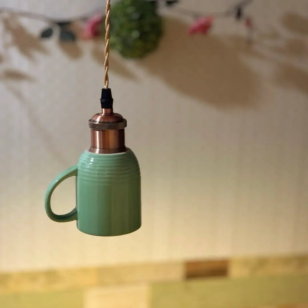 Upside down pendant light, stylish lighting, handmade, light green, ceiling