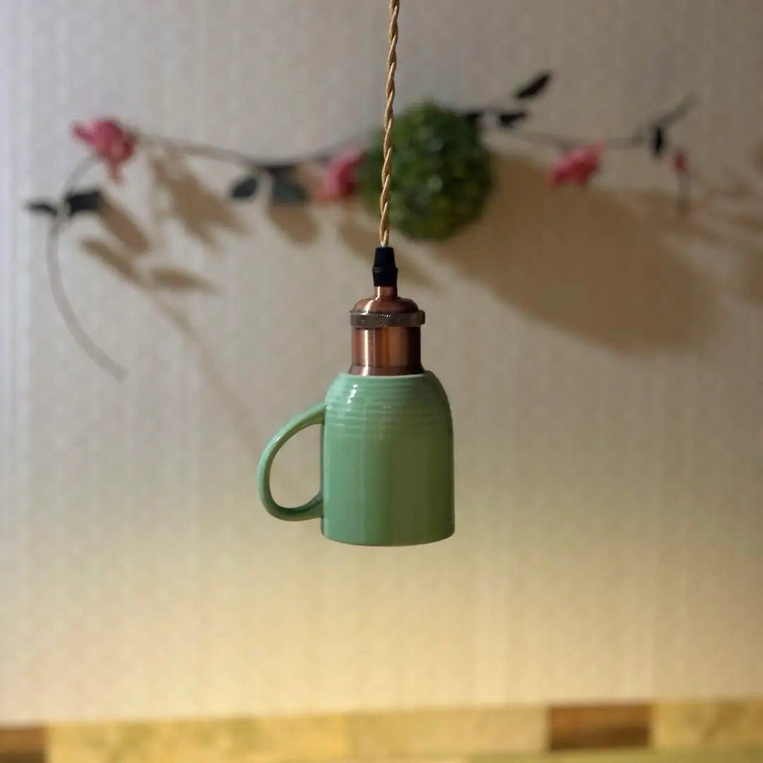 Upside down pendant light, stylish lighting, handmade, light green, ceiling