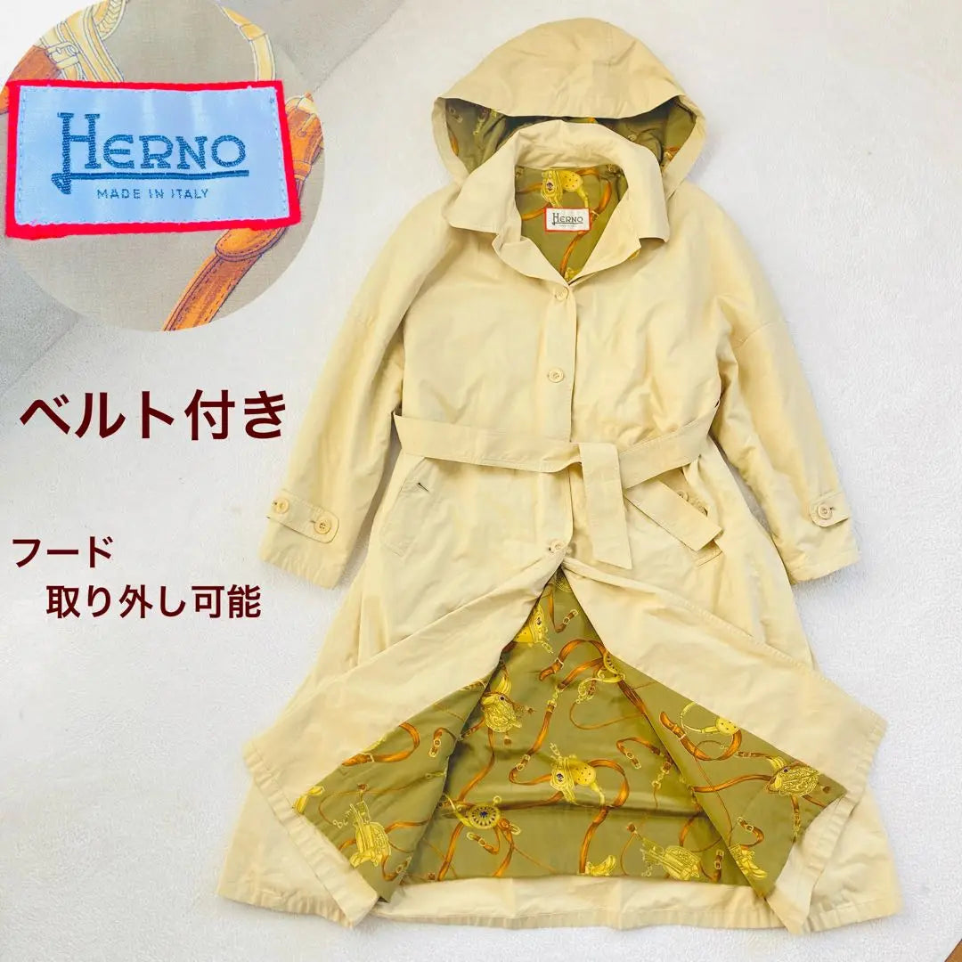 HERNO 100% Silk 2-way Trench Coat All-over Pattern Ivory