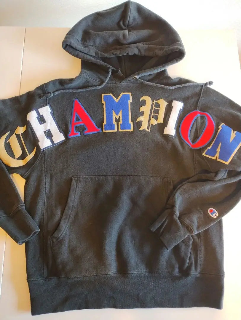 Sudadera con capucha Champion de tejido inverso, ropa usada, ✨rara✨, negra, talla L de Japón