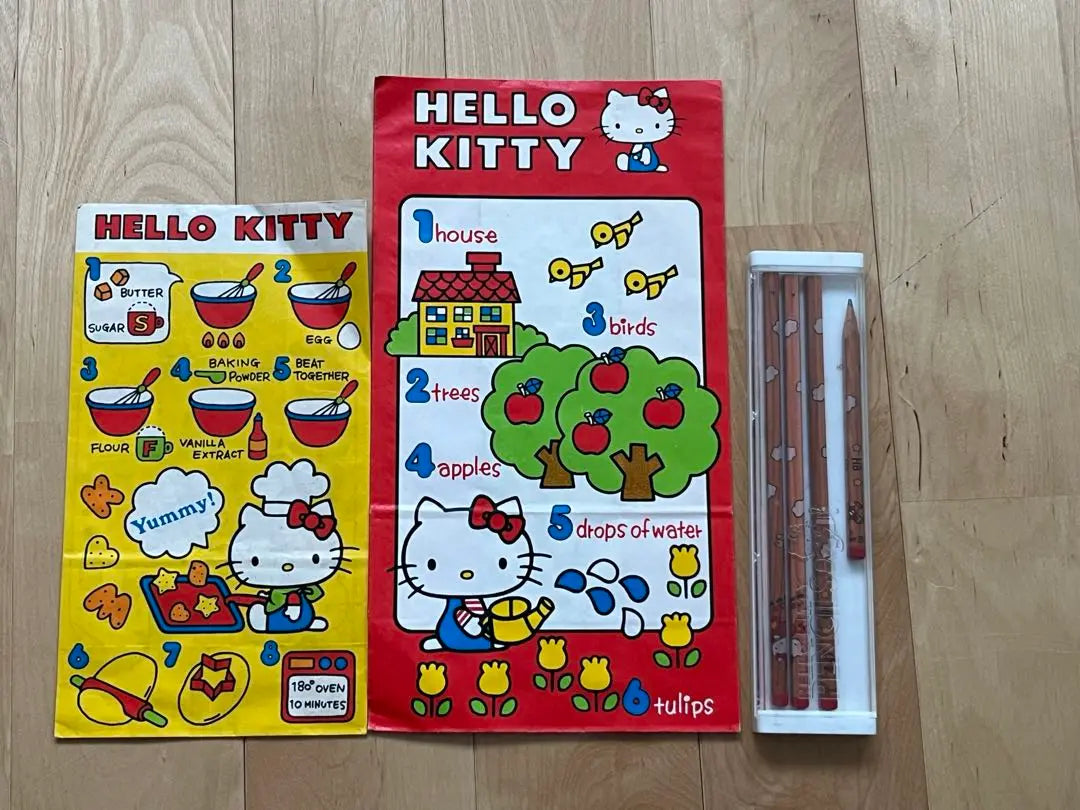 Kitty-chan Sanrio 2 types of paper bags & pencil with case Showa retro