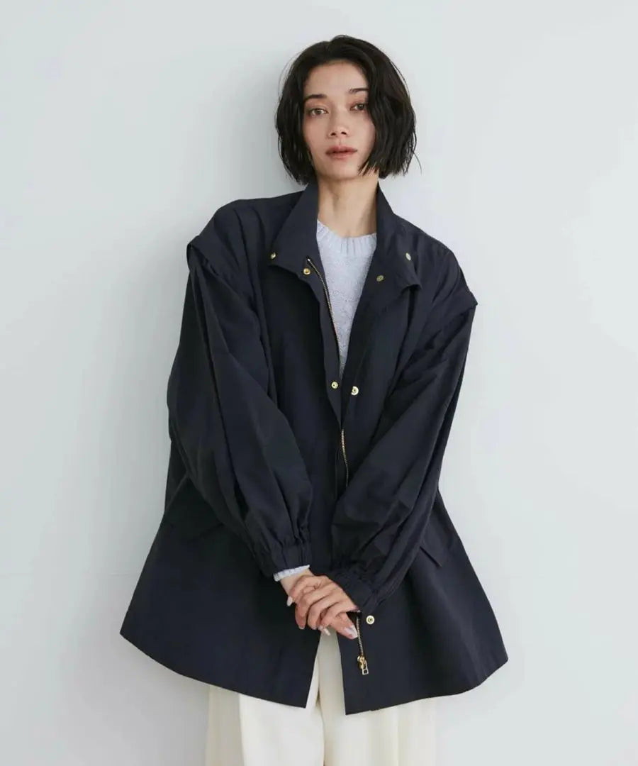 [yvon] Yvon Navy Hooded Mod Coat 2WAY Oversized