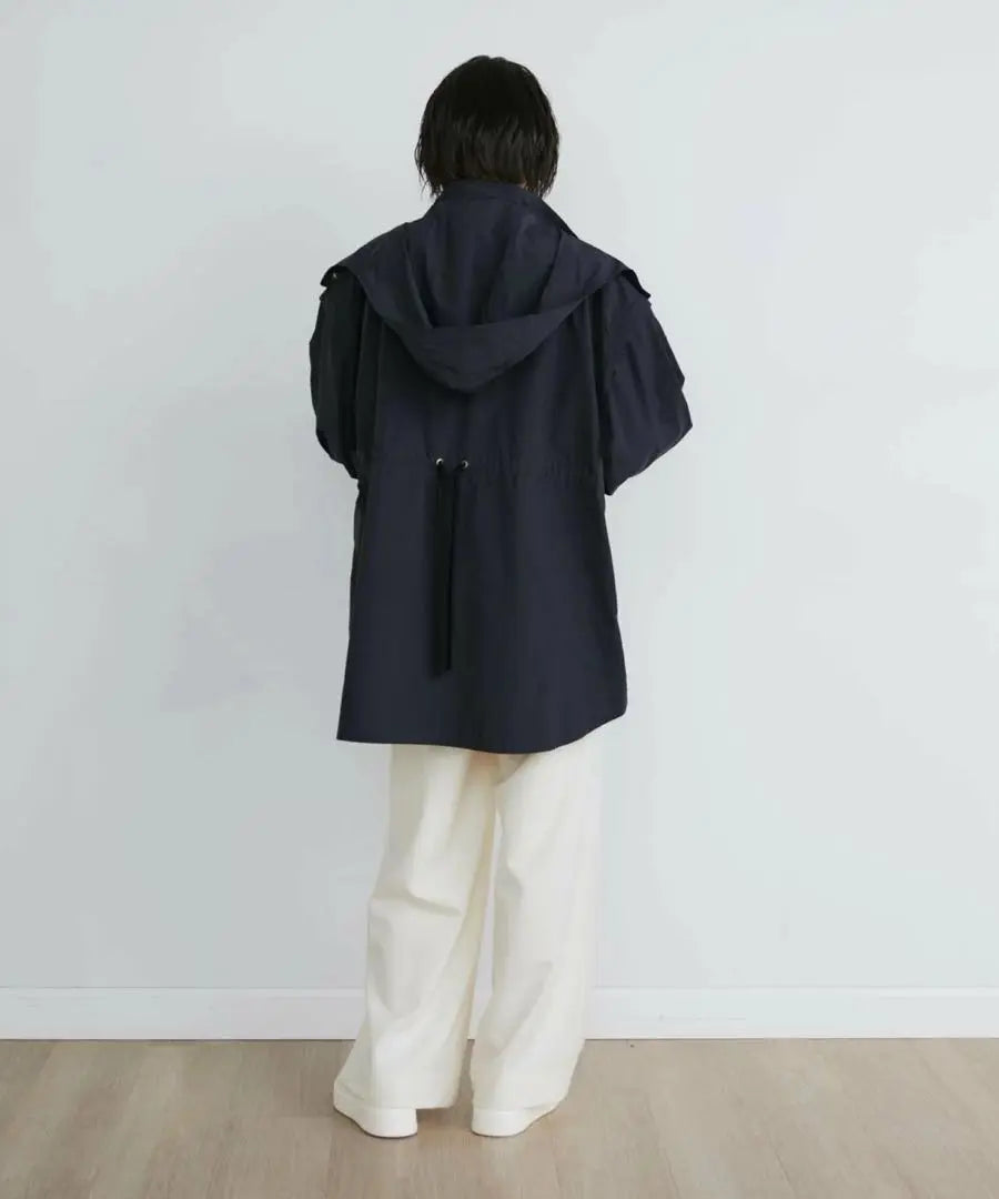 [yvon] Yvon Navy Hooded Mod Coat 2WAY Oversized