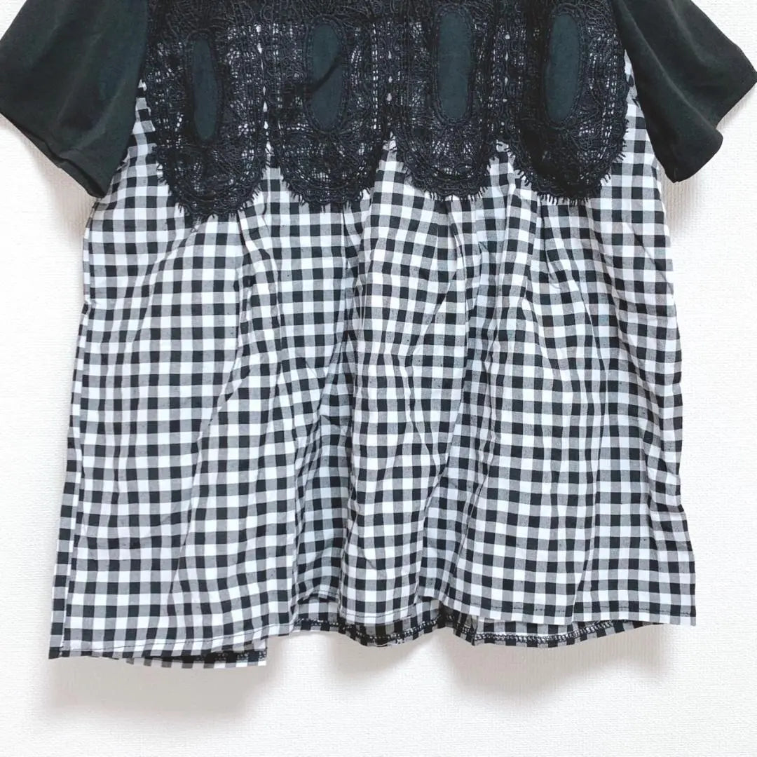 Man Yue T-shirt Short Sleeve White Black Check Women's Size M Equivalent