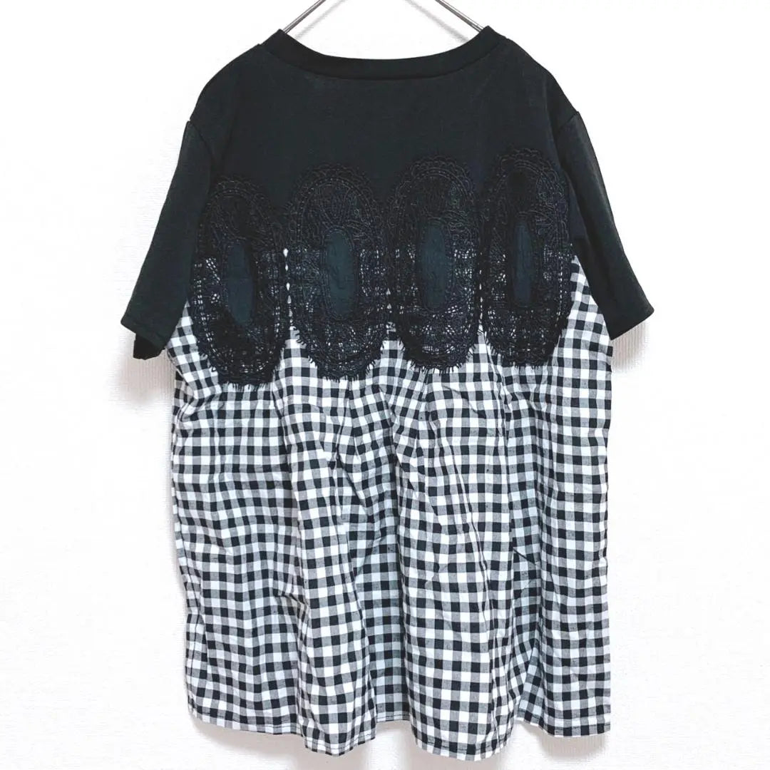 Man Yue T-shirt Short Sleeve White Black Check Women's Size M Equivalent