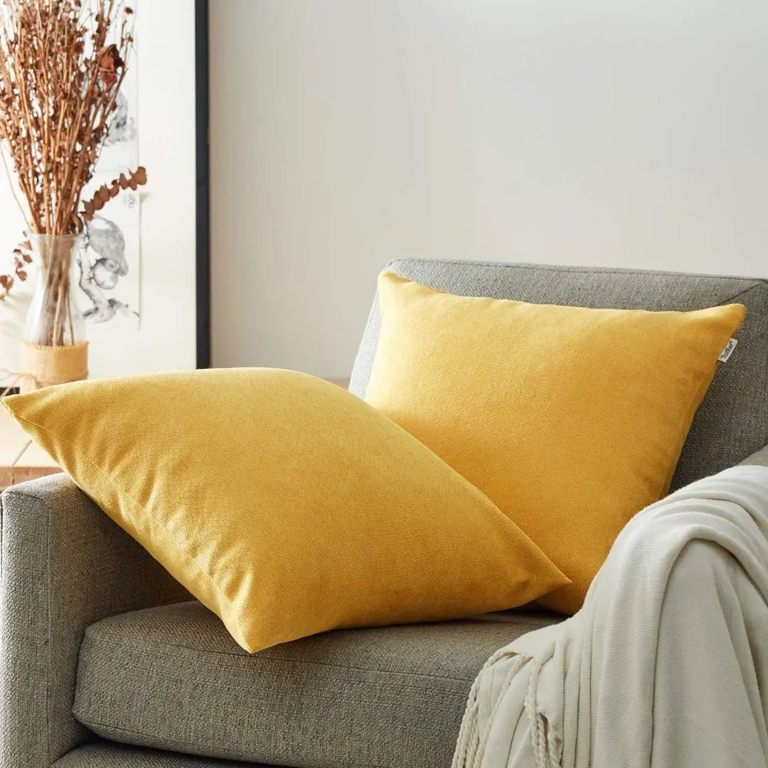 m79 Cushion Cover ☆ Linen-like Nordic ♡ Stylish Plain Yellow 2 pieces