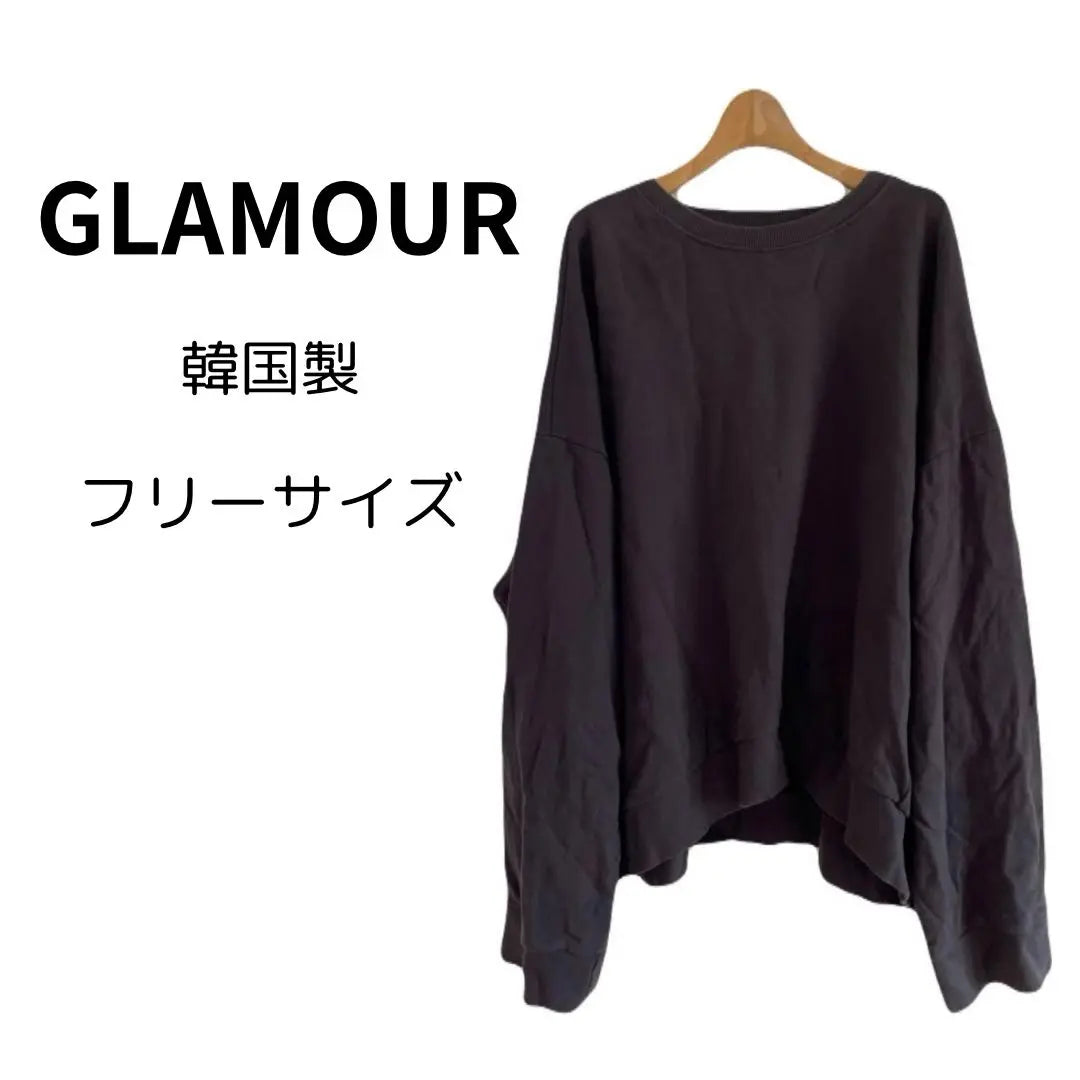 [Wakeari] GLAMOUR Glamour Korean-made sweatshirt sweatshirt charcoal