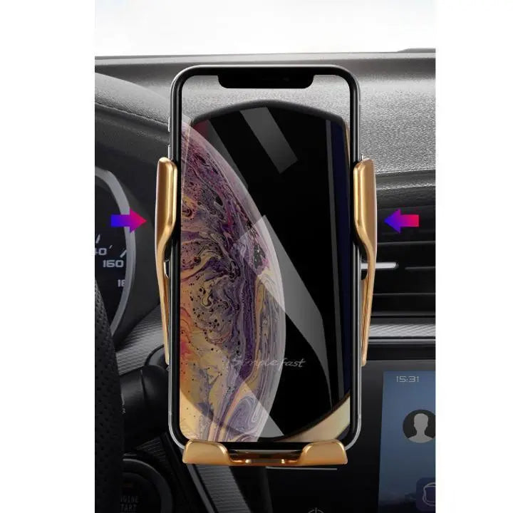 ★Popular & Special Price★One-touch car holder Qi rapid wireless charging Gold