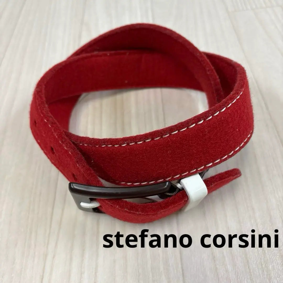 stefano corsini 100% wool red white belt buckle