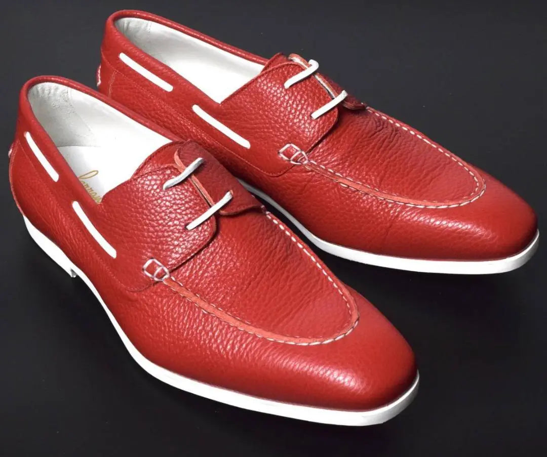 Unused ferrante leather deck shoes 6.5 red