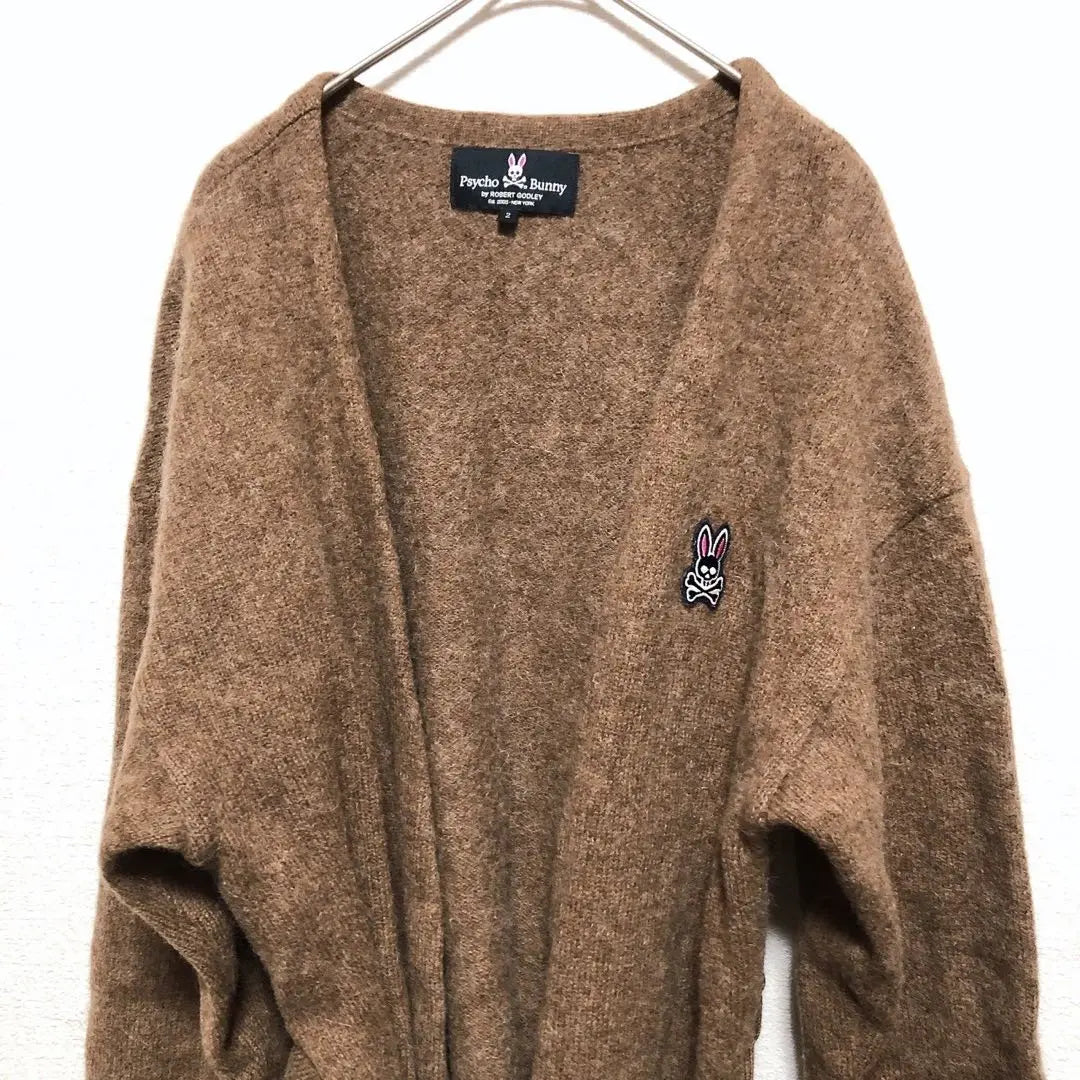 [Psycho Bunny] Knit Cardigan Alpaca Brown M Patch with Belt