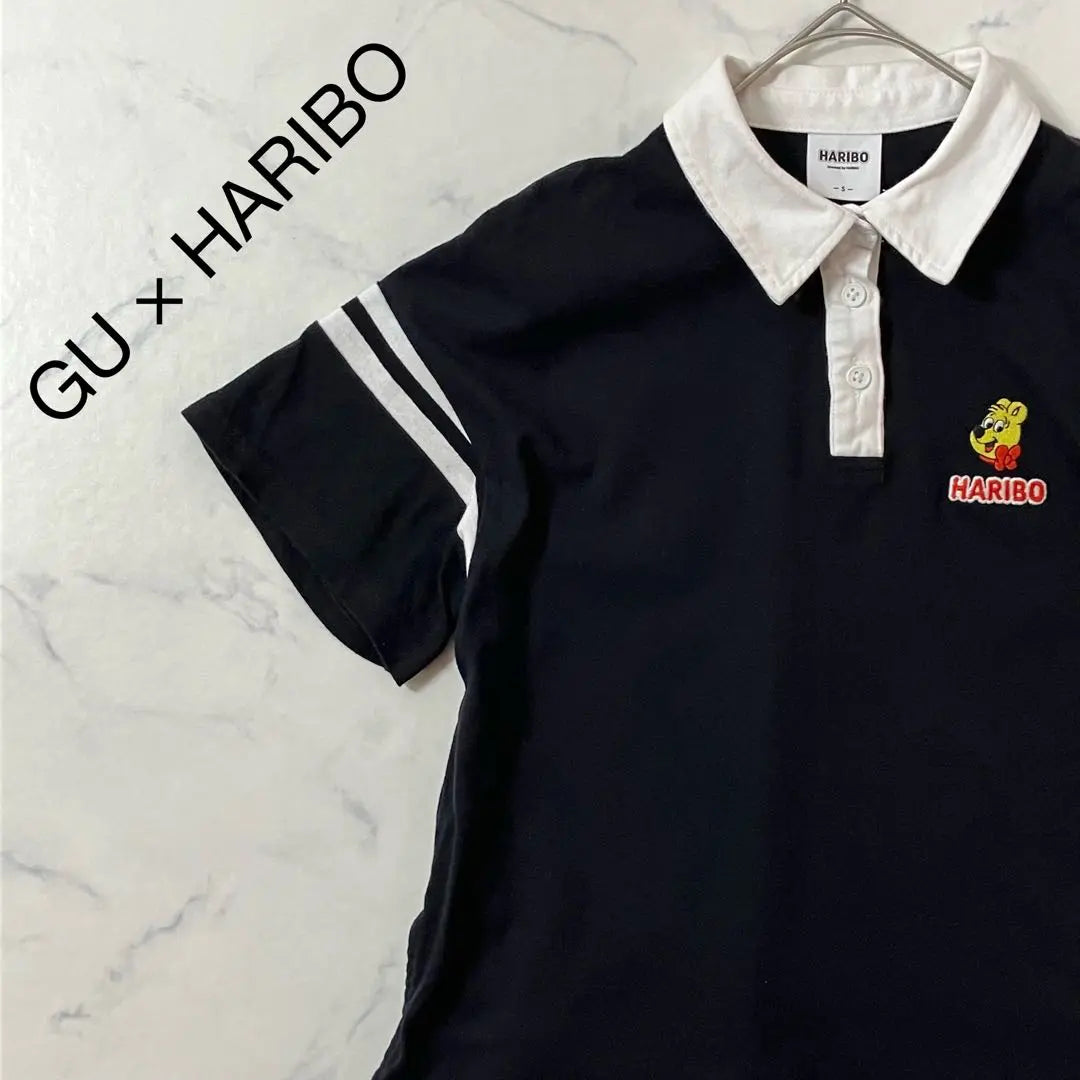 Good condition GU × HARIBO logo embroidery switching raglan short sleeve polo shirt S