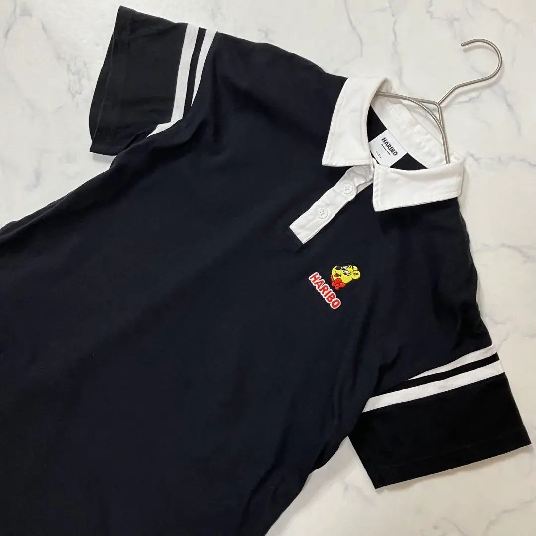 Good condition GU × HARIBO logo embroidery switching raglan short sleeve polo shirt S