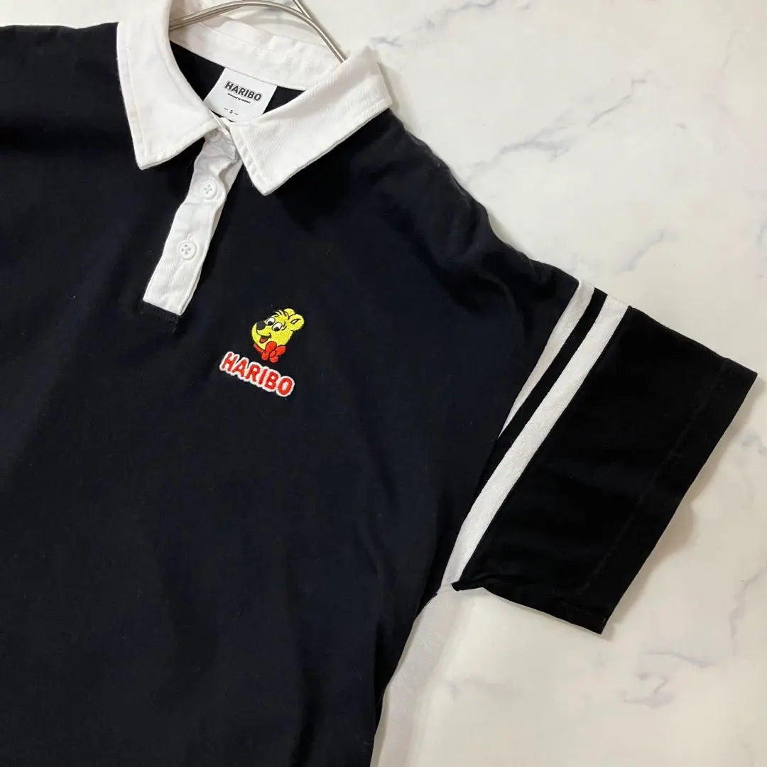 Good condition GU × HARIBO logo embroidery switching raglan short sleeve polo shirt S