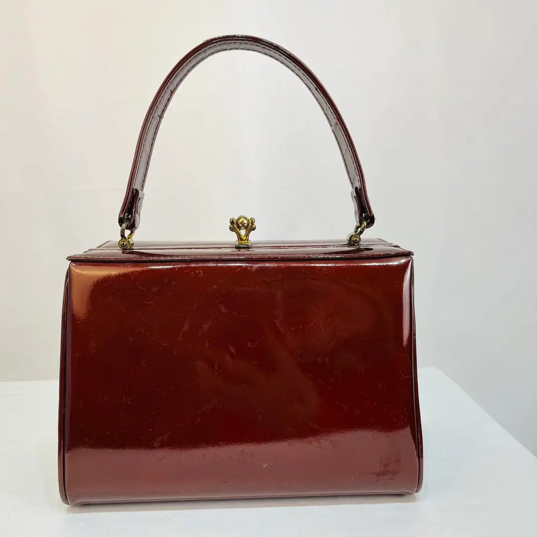 Enamel deep red box-shaped handbag Showa retro