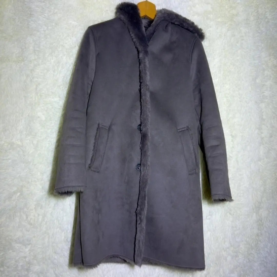 Uniqlo [S] Women's Mouton Pass Hooded Long Coat, Gray