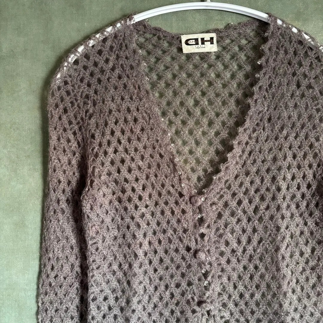 Showa retro cardigan, mohair, glass ball, knitted knit, Heisei retro, gal