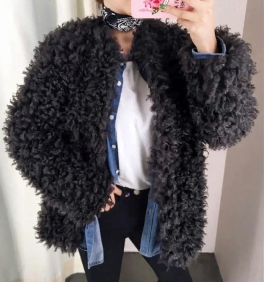 [Price reduction] Fur coat Poodle coat Outerwear Dark gray