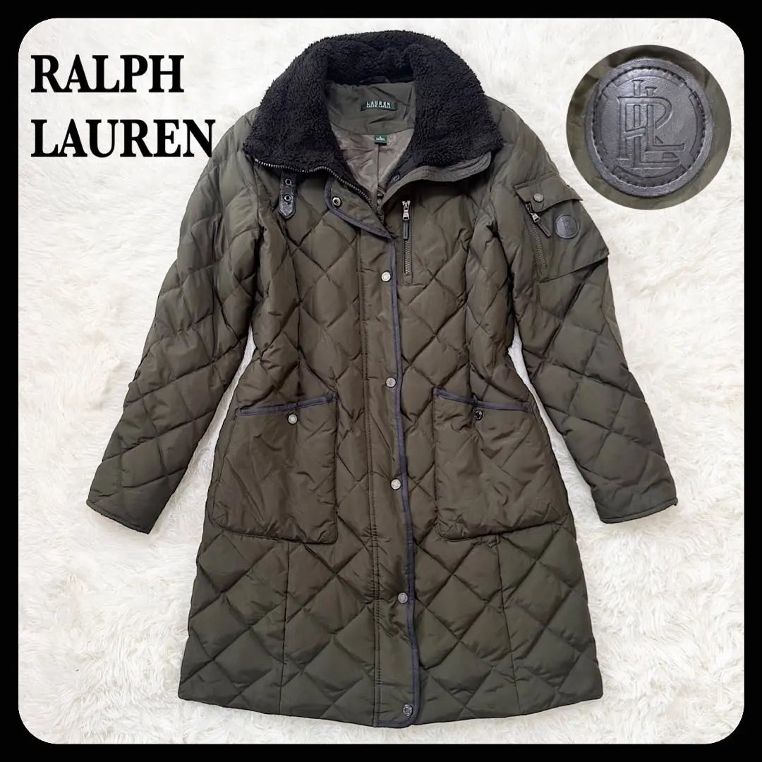 Abrigo acolchado de plumón y polar con cuello Boa de Ralph Lauren, color caqui, talla S