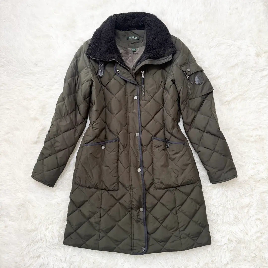 Ralph Lauren Collar Boa Fleece Quilted Down Coat Khaki S